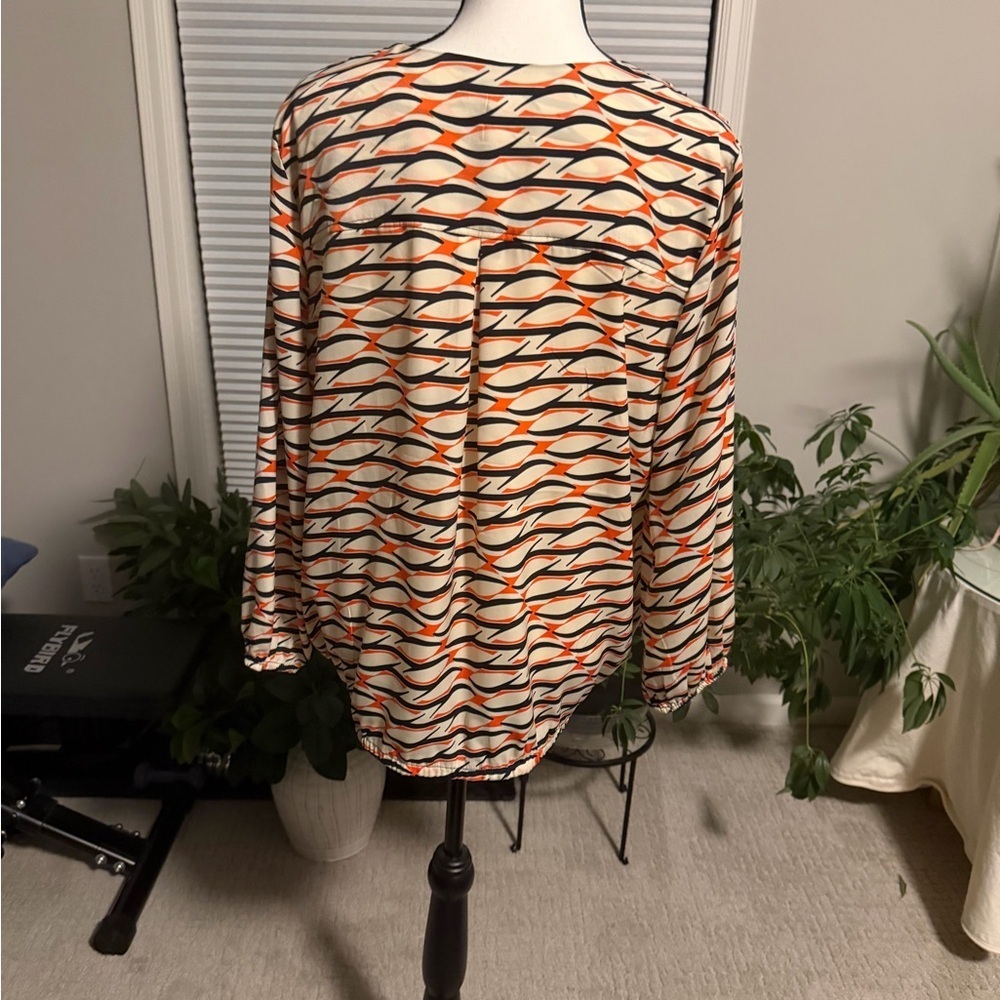 Liverpool Women's Wrap Blouse - Orange and Black Pattern sz Large L Lg - Picture 4 of 7